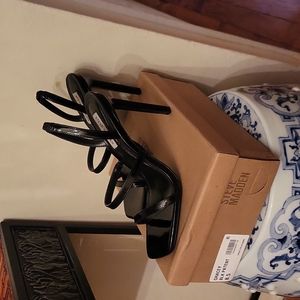 Patent faux leather black evening sandals